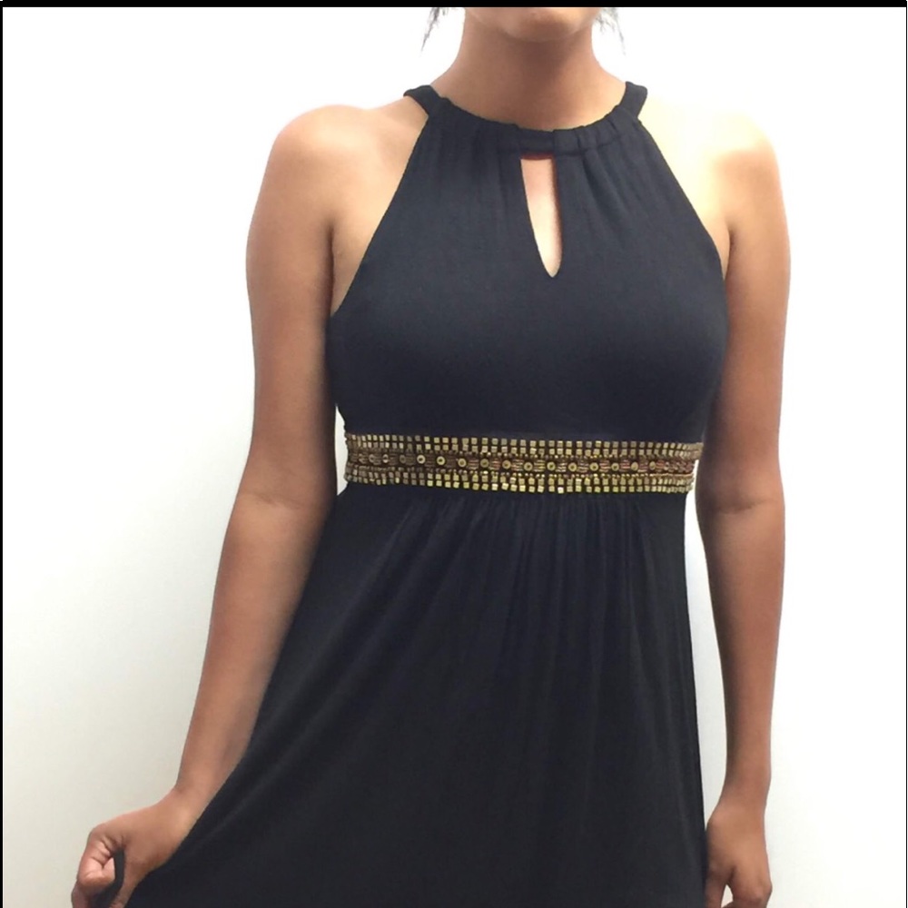 Gold Black jewel Evening Casual Dress Small sleeveless halter neck glam keyhole - Picture 2 of 6